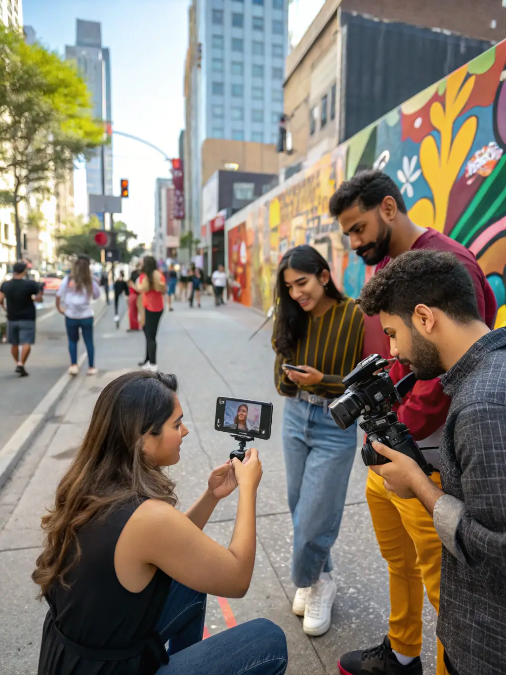 An image showing a diverse group of influencers creating content with branded products in vibrant South African settings.