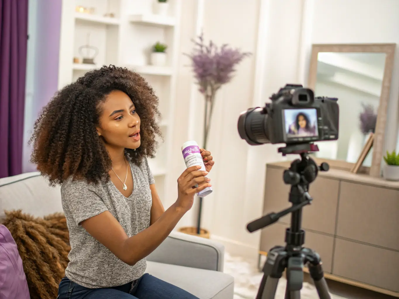A South African influencer is creating engaging video content for a brand partnership, showcasing the product in a relatable and authentic way to their local audience.